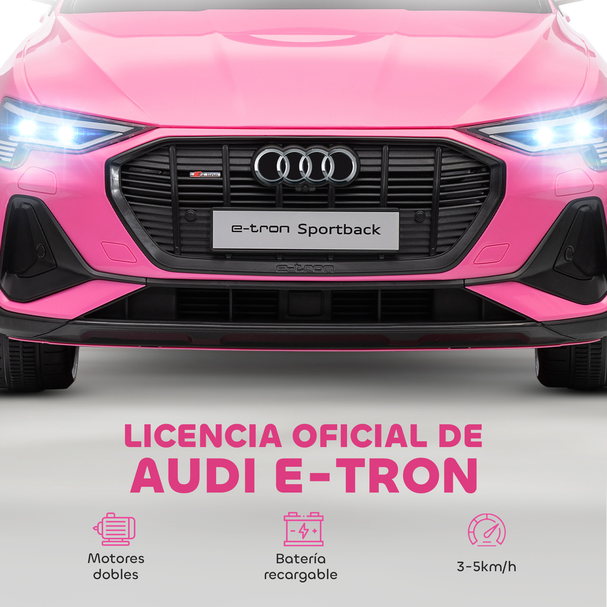 Coche Eléctrico para Niños de +3 Años Audi E-tron, Coche de Batería 12V con Mando a Distancia, Faros LED, Bocina, Música, USB, Apertura de Puerta y Velocidad 3-5 km/h, Rosa