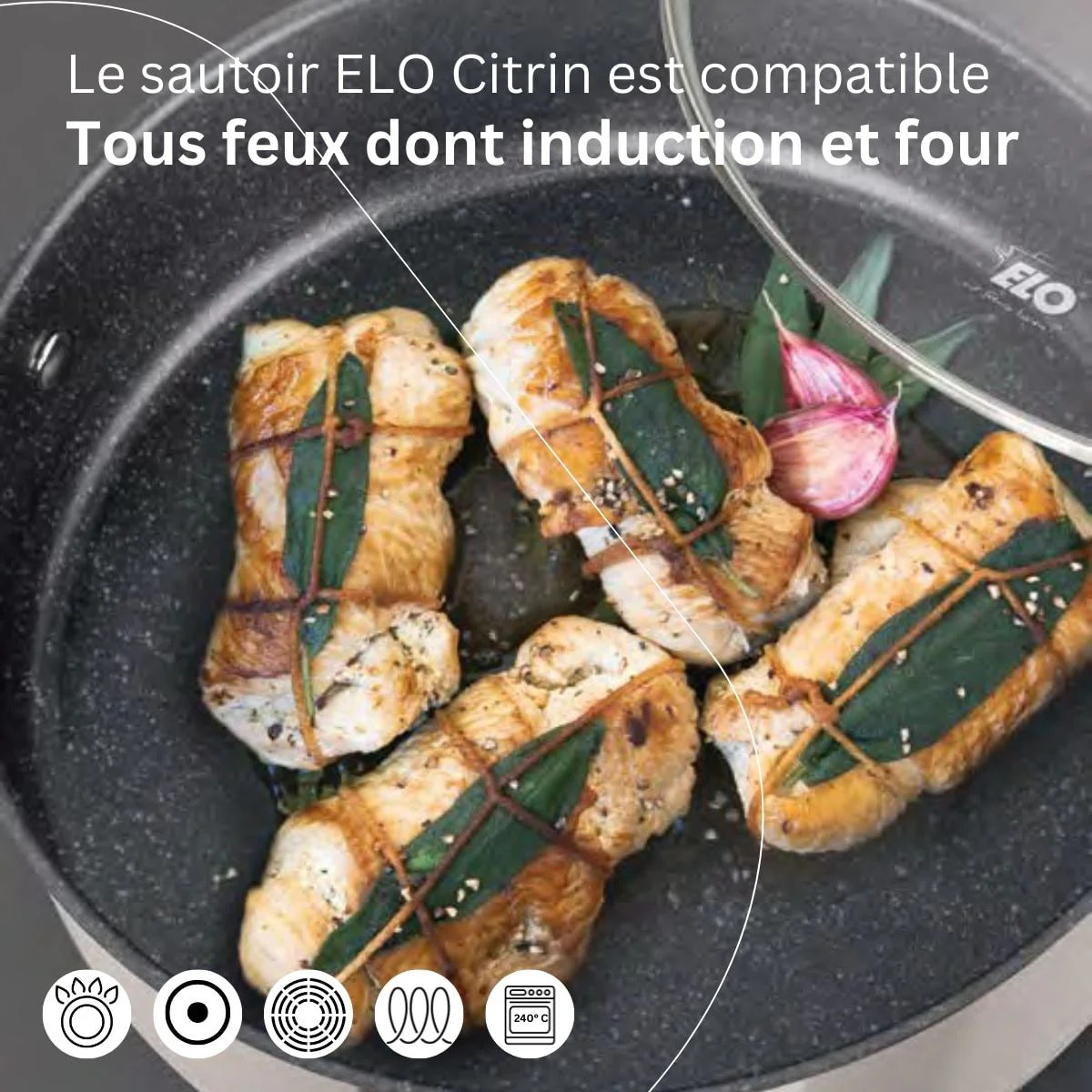 Sautoir 28 cm en acier inoxydable 18/10 antiadhésif Elo Citrin