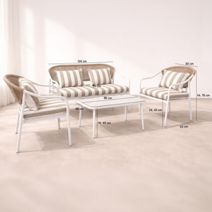 Salon de jardin 4 places en métal et coussin en tissu taupe POSITANO