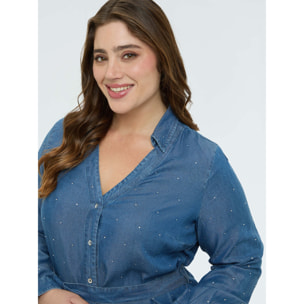 Fiorella Rubino - Vestido POWER en denim con destellos de luz - Azul