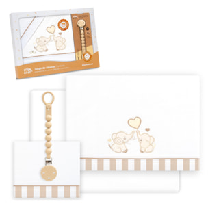 Triptico Cuna Parejita Elefante + Broche Bco/Beig
