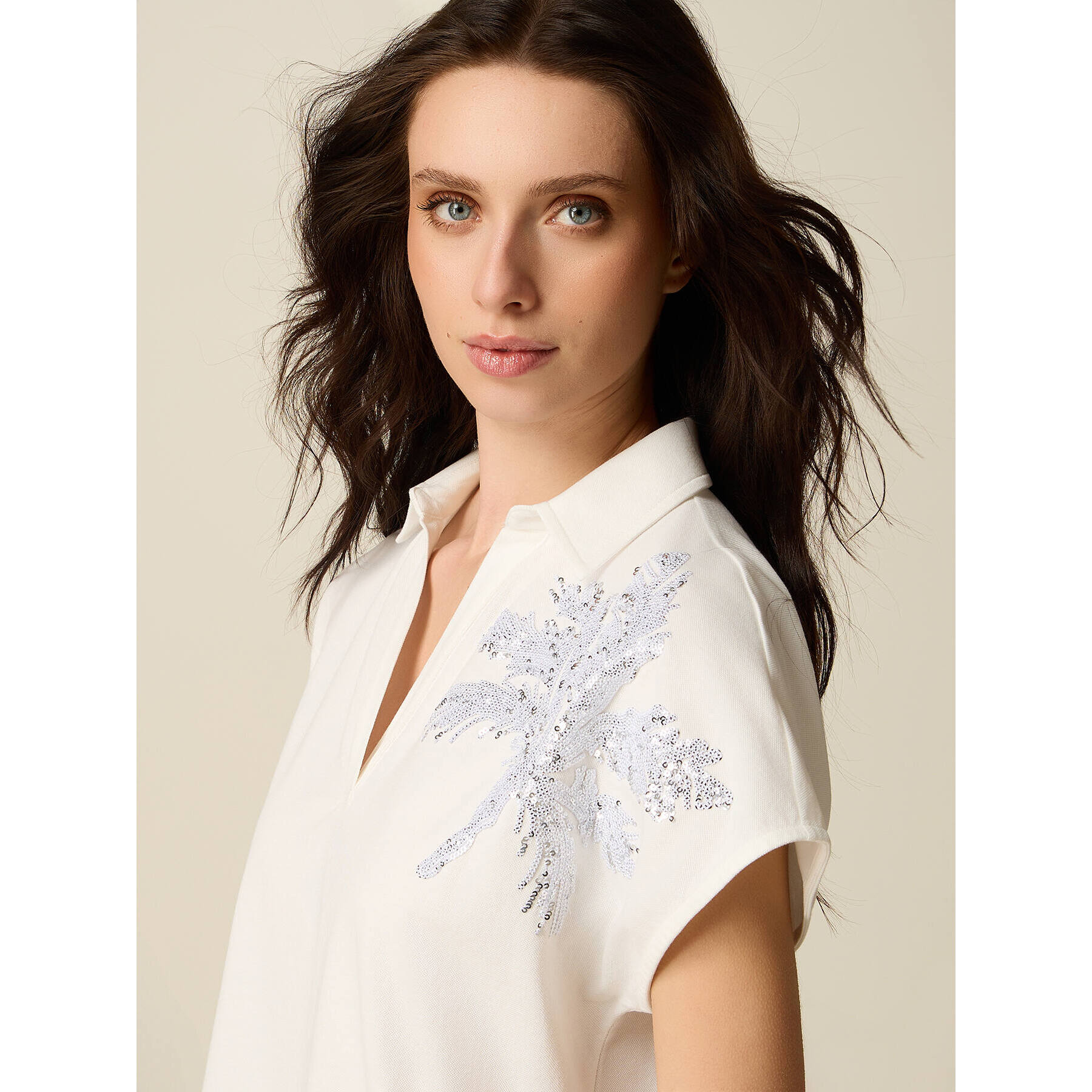 Oltre - Polo con ricamo i paillettes - Bianco