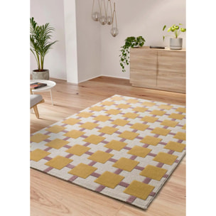 FLASHY Alfombra geométrica de pelo corto mostaza, varias medidas disponibles.