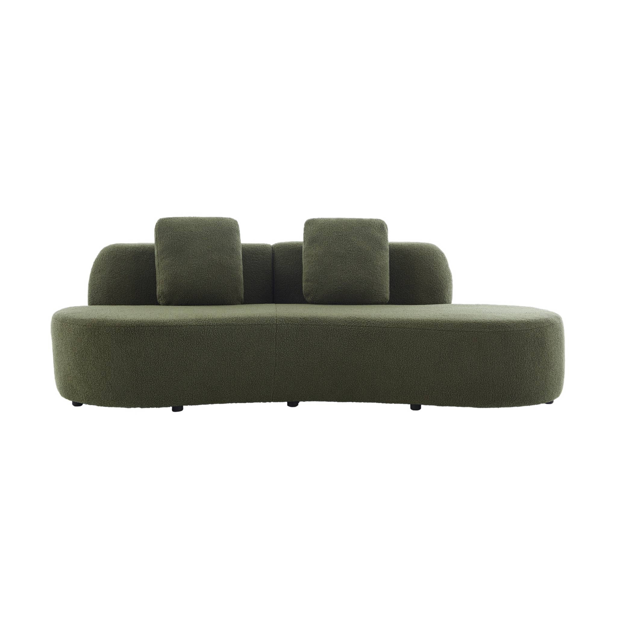 Canapé virgule 3 places en tissu bouclette kaki forme organique - WAVE L 232 x P 97 x H 68cm