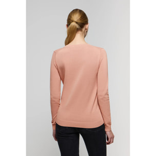 Maglione basic rosa pallido con scollo a V e logo ricamato tono su tono