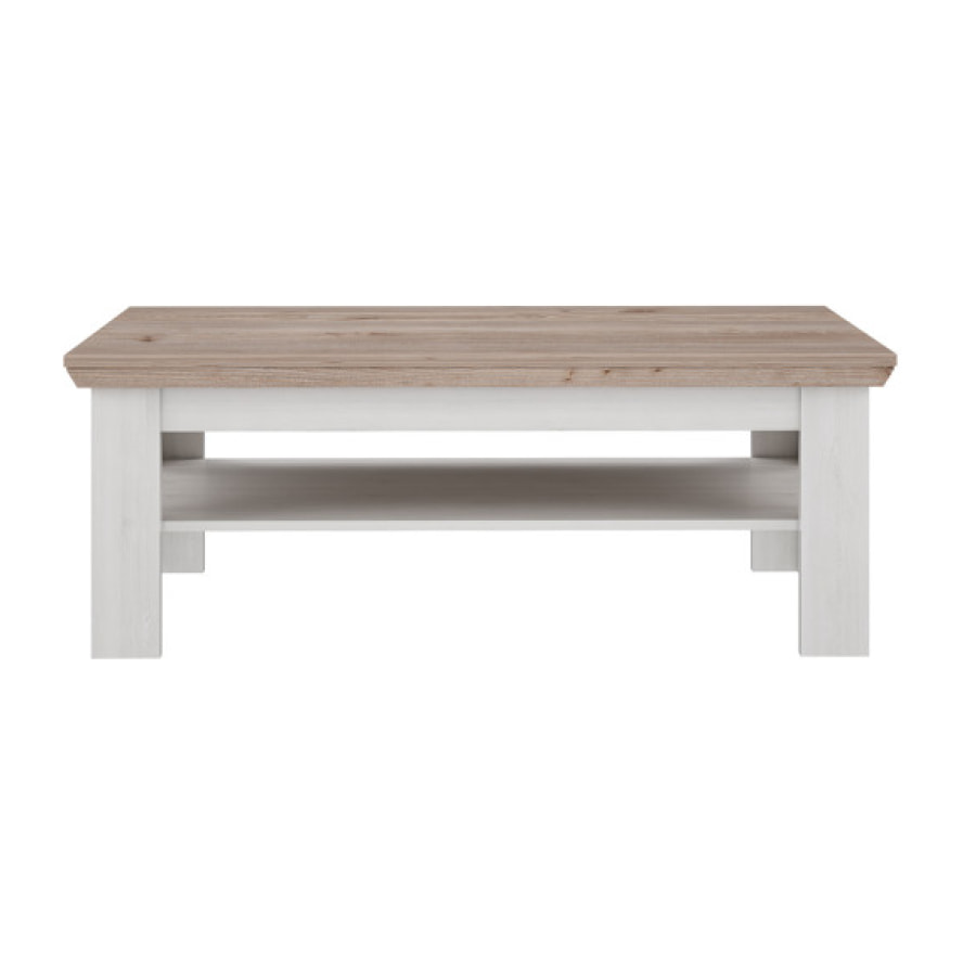 Table basse avec étagère en bois effet chêne clair blanchi - ILONA