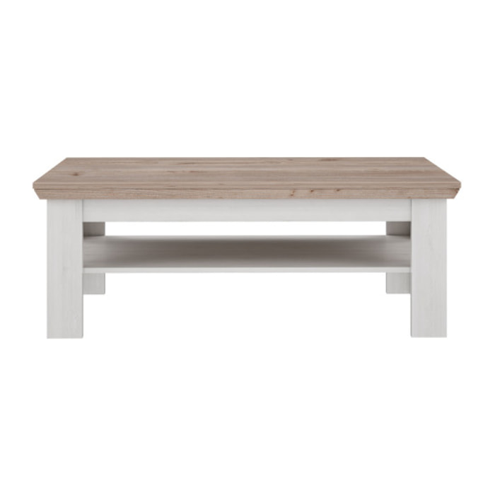 Table basse avec étagère en bois effet chêne clair blanchi - ILONA