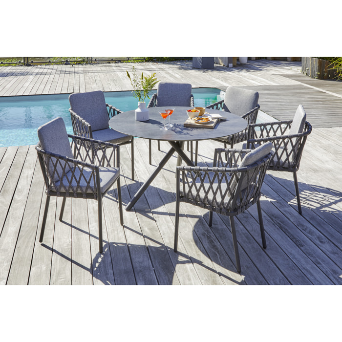 PILAT - Ensemble repas de jardin 6 places en aluminium gris anthracite