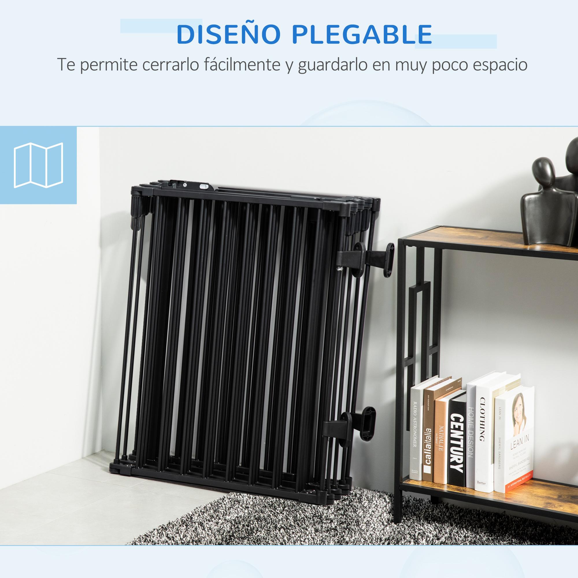 Parque para Perros 8 Vallas 60x76 cm Corral Plegable para Cachorros con Puerta y Doble Cerradura Paneles Metálicos de Bricolaje para Pasillos Escaleras Negro