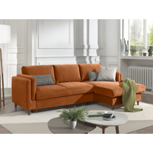 Brooke - canapé d'angle droit - convertible avec coffre - 4 places - en velours - Rouille