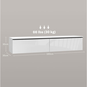 Meuble TV suspendu meuble TV flottant design façade blanc laqué 2 portes