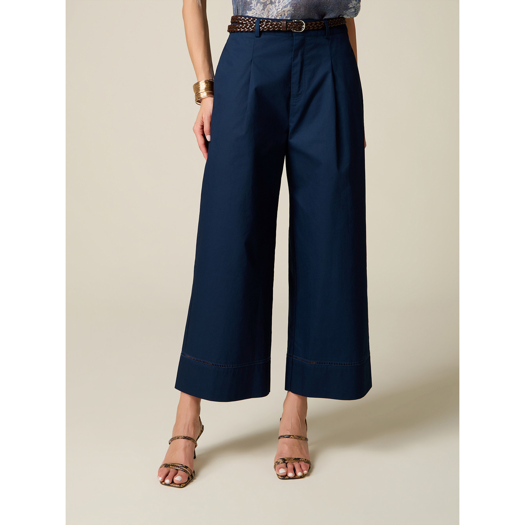 Oltre - Pantaloni palazzo cropped con ajour - Blu