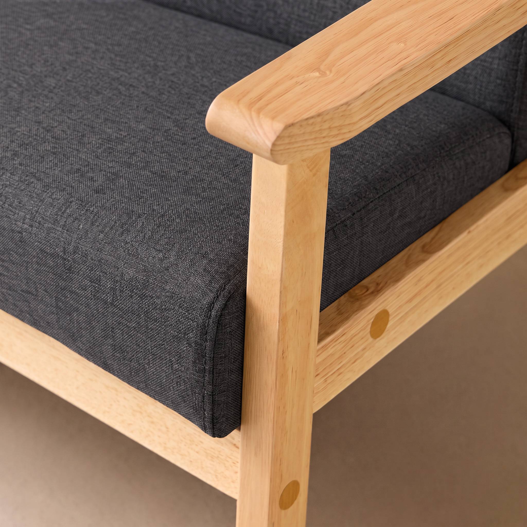 Canapé banquette 2 places bois d'hévéa tissu ISAK