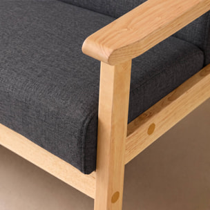Canapé banquette 2 places bois d'hévéa tissu ISAK