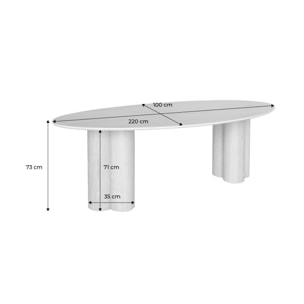 Table à manger ovale bois d'hévéa et placage chêne naturel 8 places 220cm - Leonore