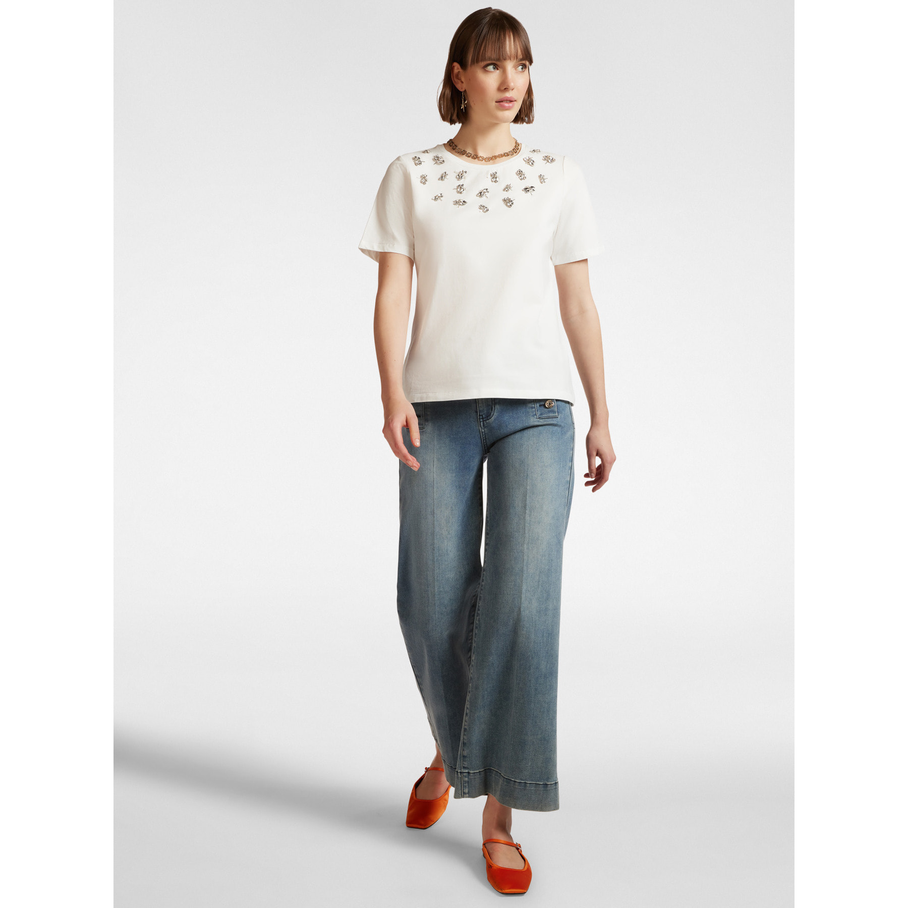 Elena Mirò - T-shirt con ricamo libellule - Bianco