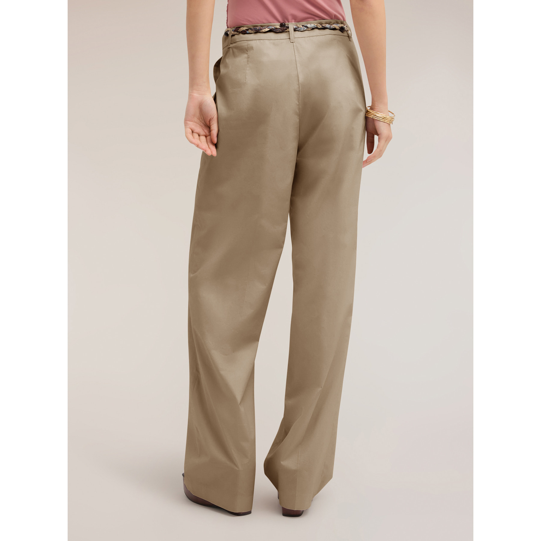 Motivi - Pantaloni palazzo in cotone con cintura - Beige