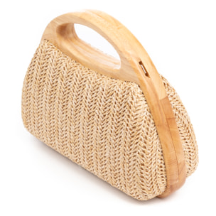 Bella Bolso bandolera Mujer. Fabricado en madera natural y paja trenzada.