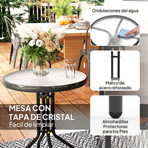 Conjunto de Mesa y Sillas de Terraza Exterior de 3 Piezas Muebles de Jardín Exterior con Sillas Apilables Encimera de Vidrio y Estructura de Acero para Patio Negro