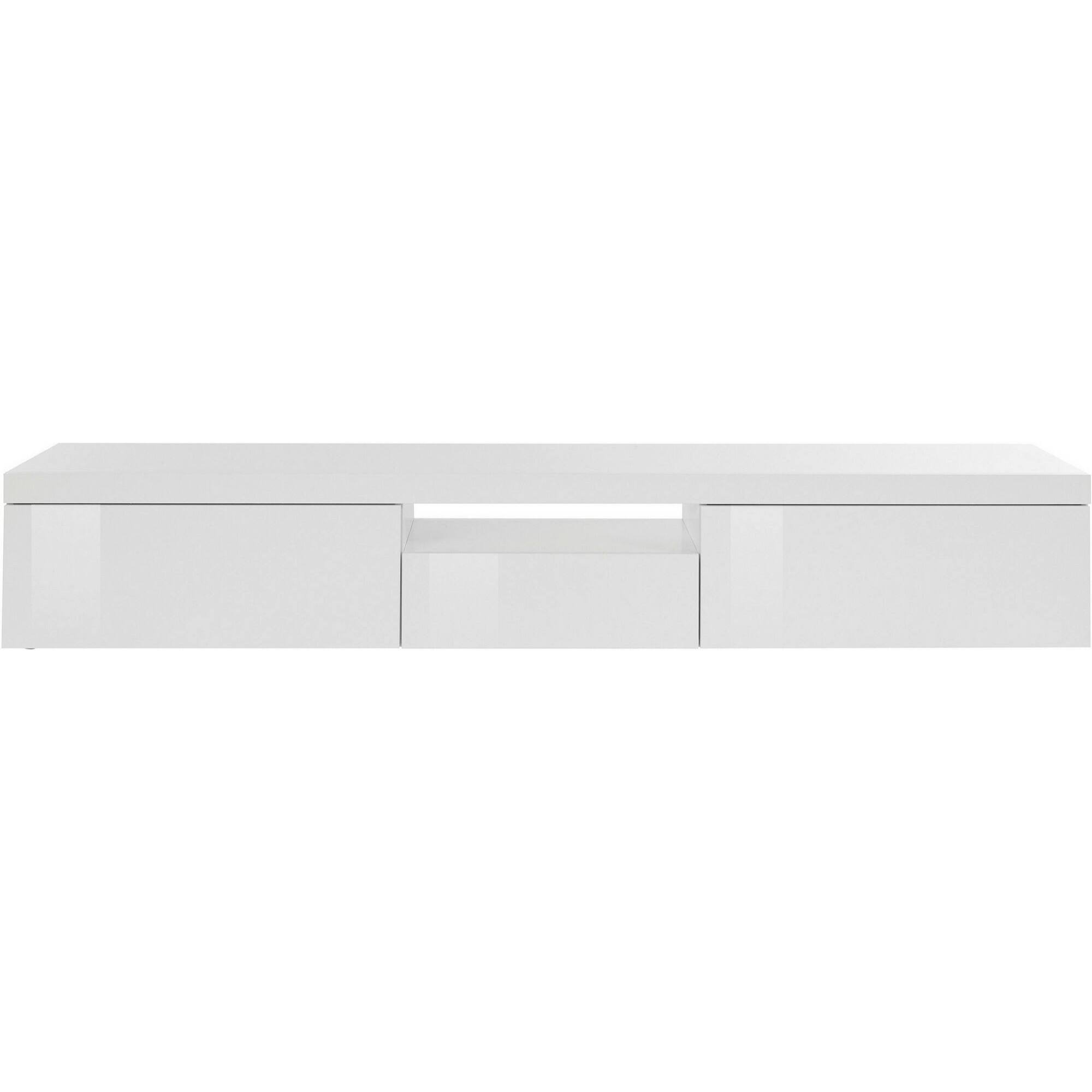 Mobile porta TV Dcoppolin, Credenza bassa da soggiorno a 3 ante, Base porta TV, 220x40h35 cm, Bianco lucido