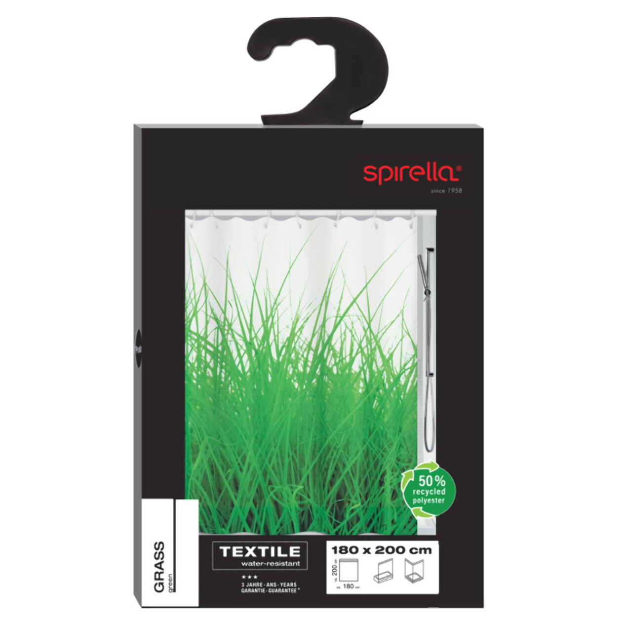 Rideau de douche Polyester GRASS 180x200cm Vert Spirella