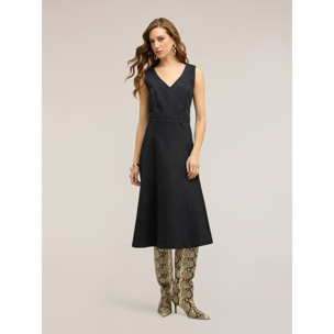 Motivi - Vestido flare en denim a rayas - Azul