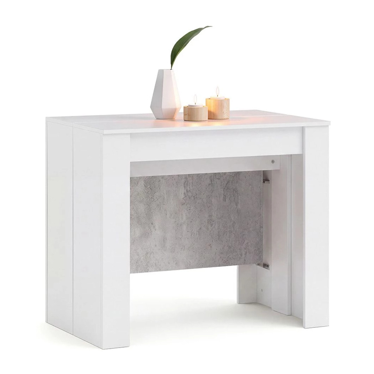 Mesa consola extensible en blanco artik y gris cemento 50-235x90 cm Denis Blanco Artik (Blanco Mate) - Gris Cemento