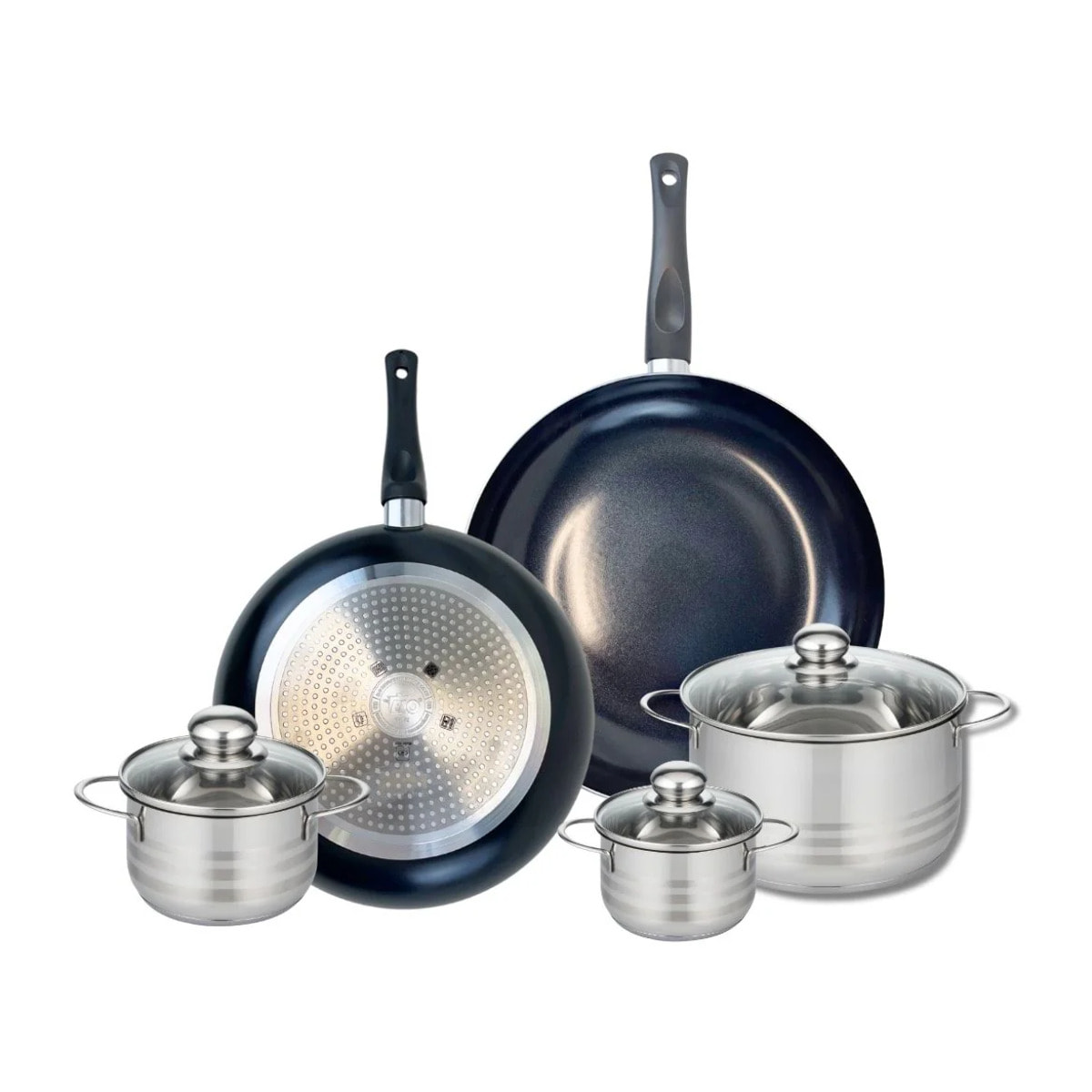 Ensemble de 2 Poêles de cuisson 28 et 32 cm et 3 faitouts 12, 14 et 20 cm Elo Prima Brillant