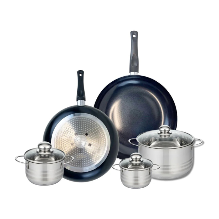 Ensemble de 2 Poêles de cuisson 28 et 32 cm et 3 faitouts 12, 14 et 20 cm Elo Prima Brillant