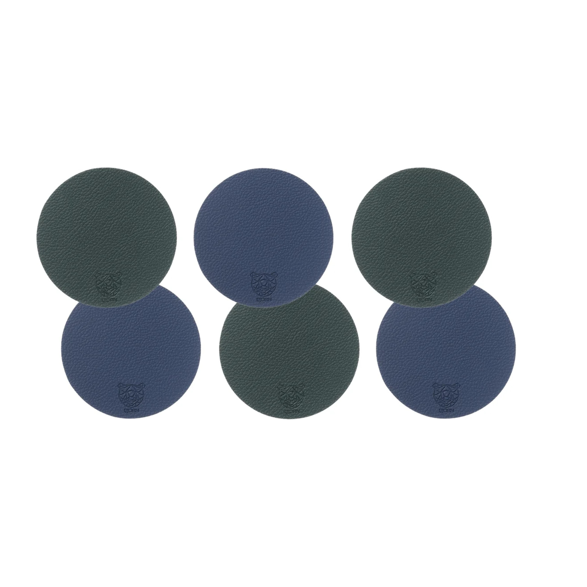 Sous-verre rond réversible - 6 pièces - Cuir recyclé bleu nuit et gris anthracite