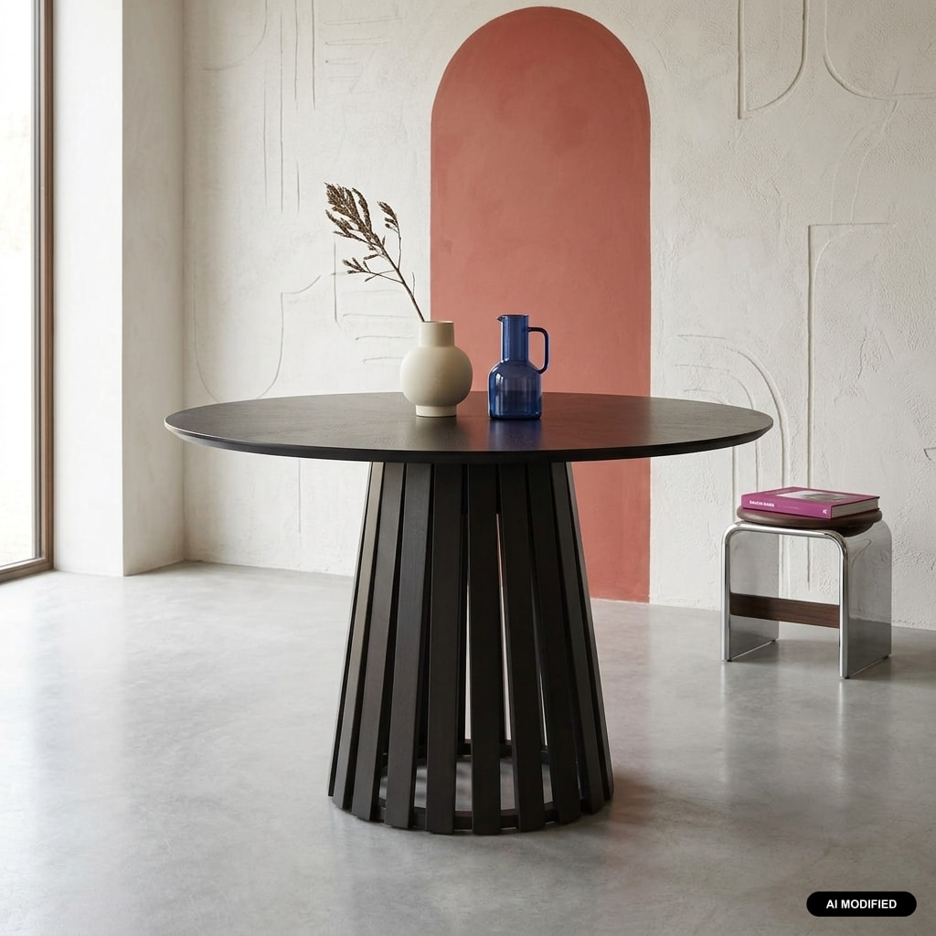 Table à manger ronde bois d'hévéa placage chêne 4 places ANGÈLE