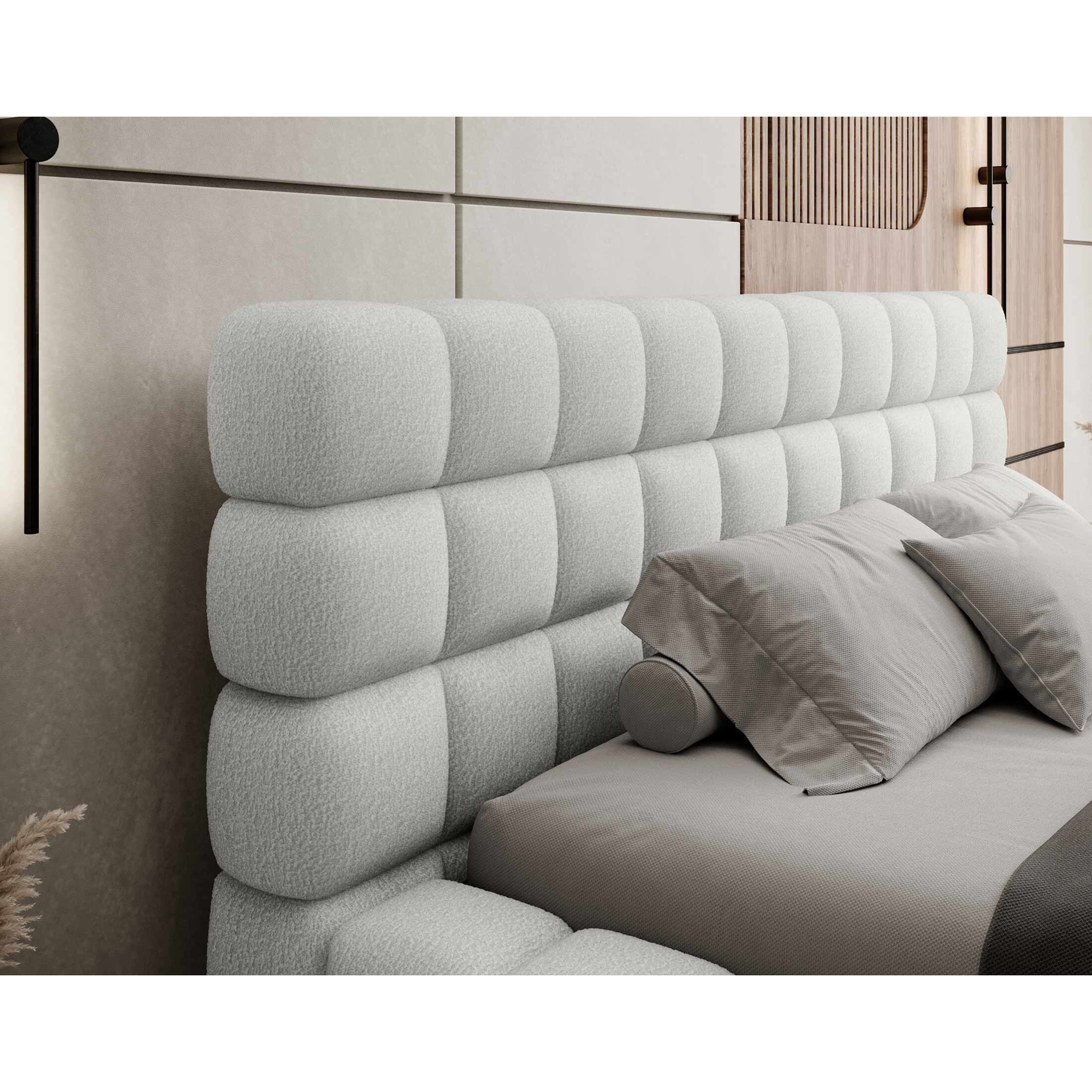 Kingston - lit coffre - 180x200 - sommier inclus - en tissu bouclette - Blanc