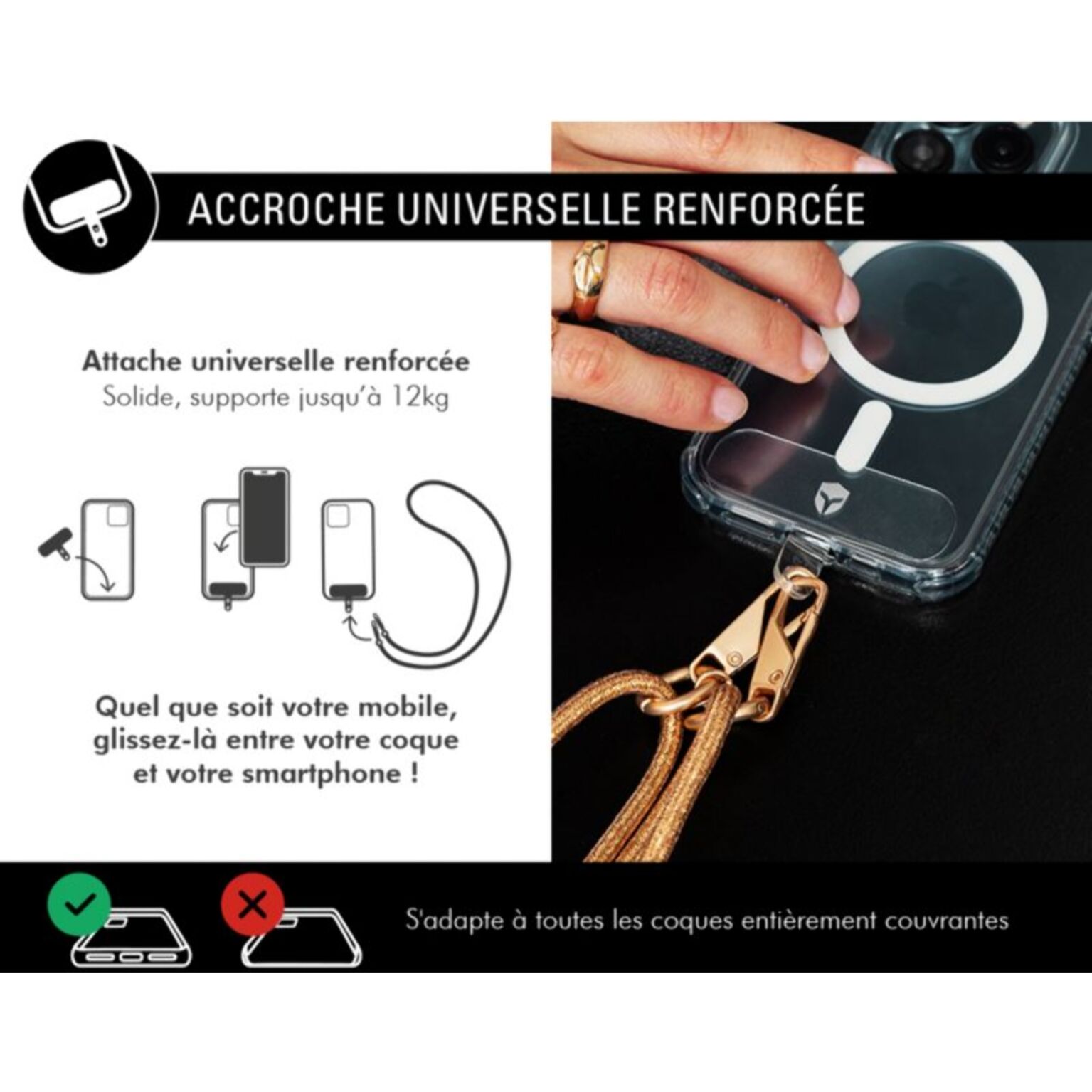 Cordon téléphone FORCE CASE Cordon Paillette champagne