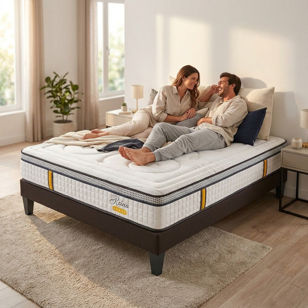 Matelas Hybride Reina 2.0, soutien ferme, 26 cm, mémoire de forme et ressorts ensachés