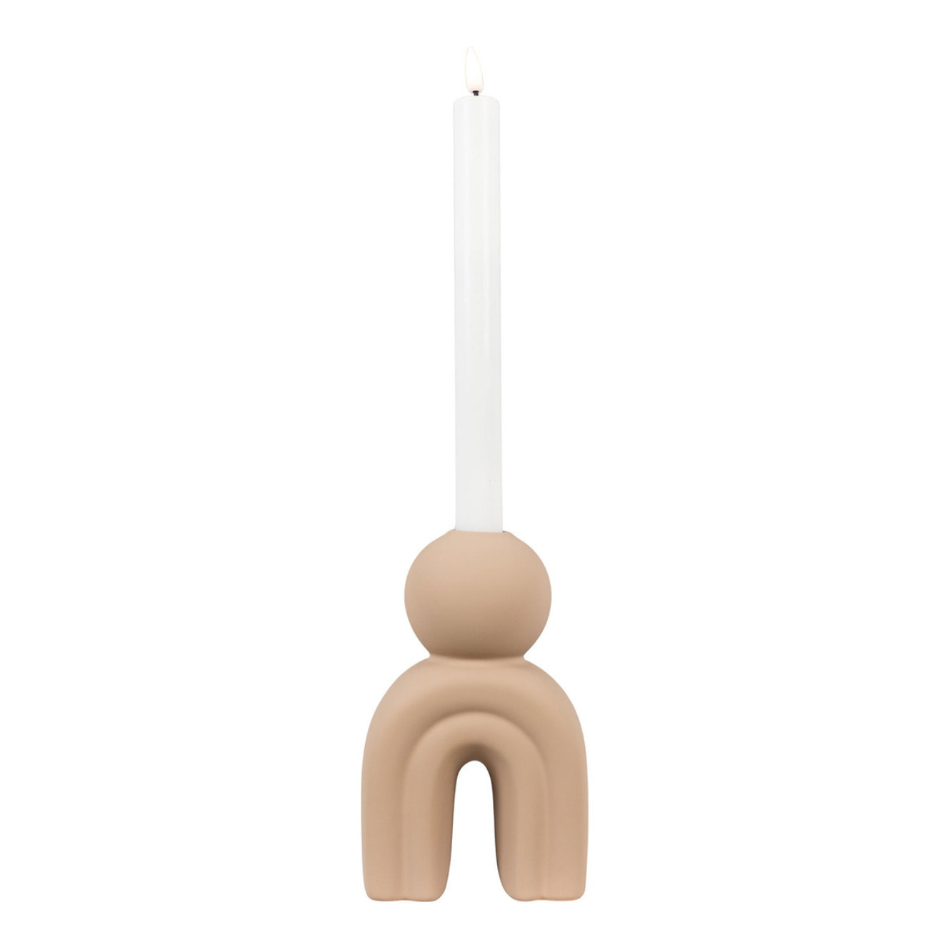 Portacandele in gres marrone con forma antropomorfa 10,5x17 cm