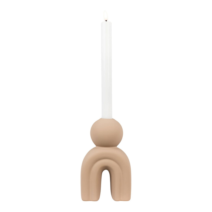 Portacandele in gres marrone con forma antropomorfa 10,5x17 cm