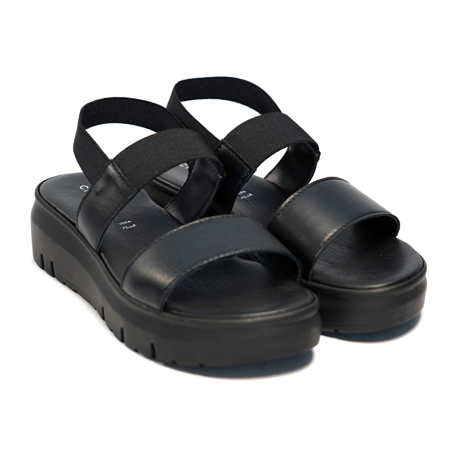 SANDALO DOPPIA FASCIA VERA PELLE NERO