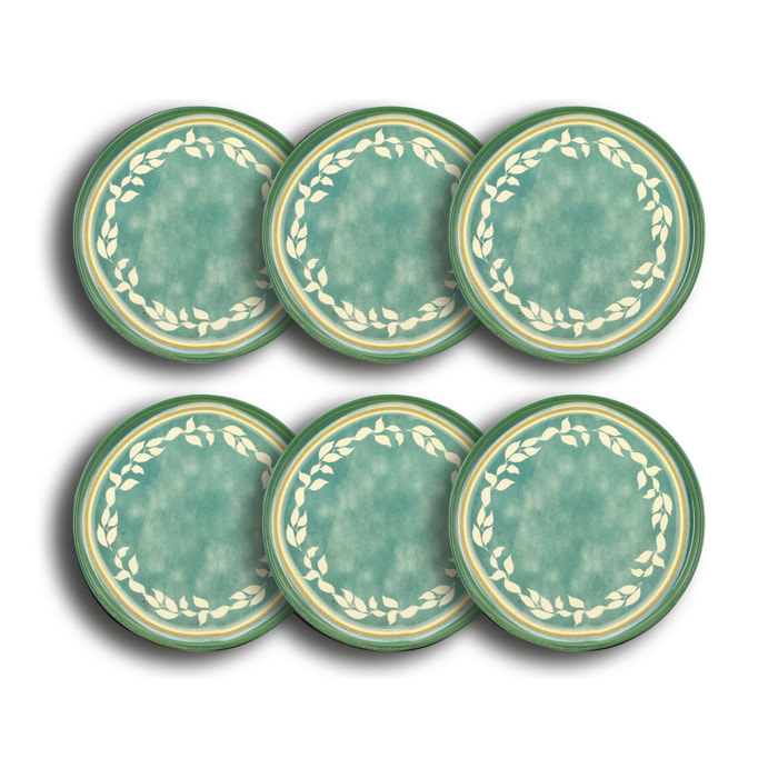 Lot de 6 assiettes à dessert en faïence verte 21cm CAPRIA
