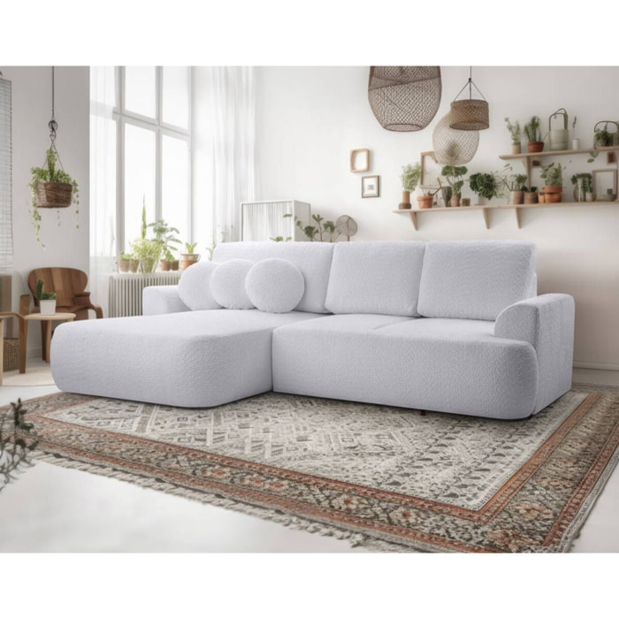 Candela - canapé d'angle gauche 4 places - convertible avec coffre - en tissu bouclette - Gris clair