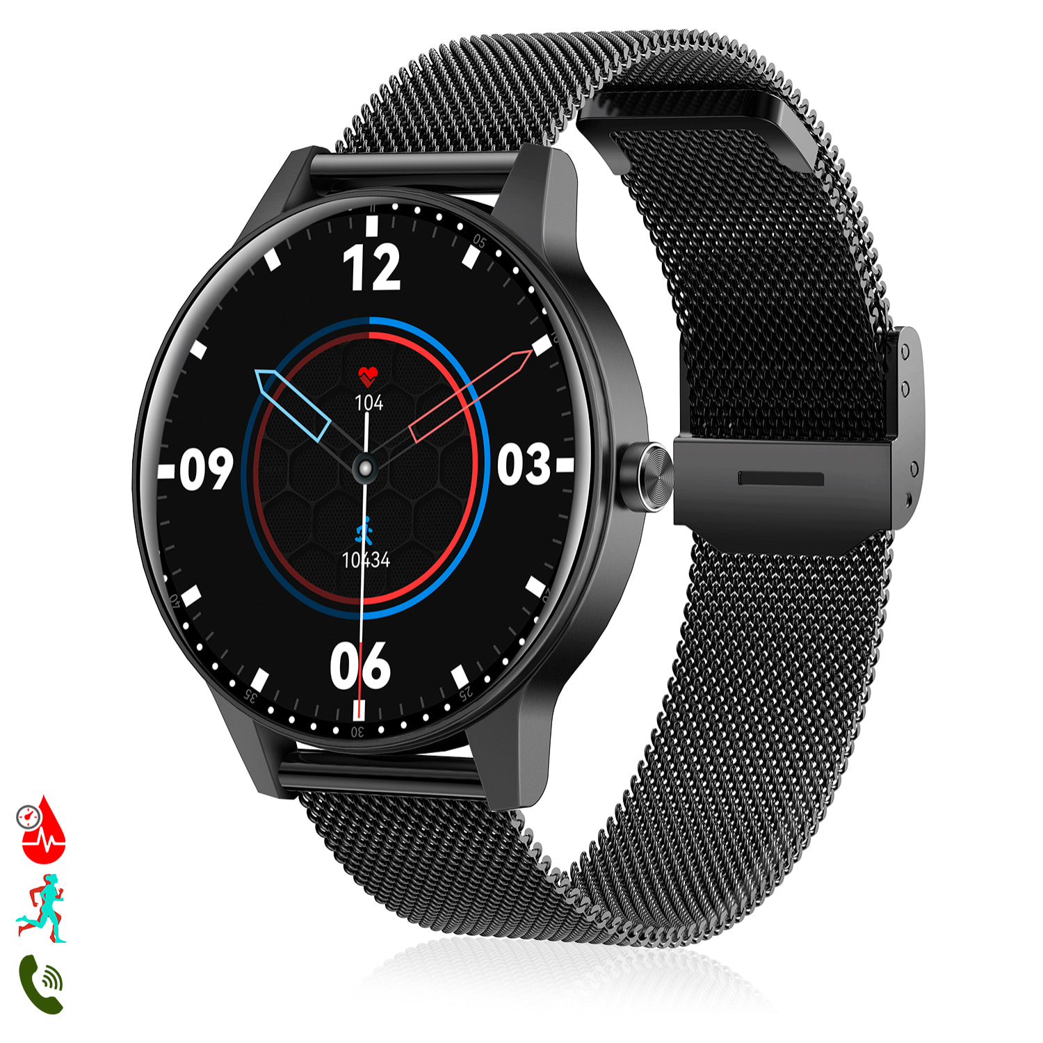 Smartwatch QS80 con chiamate BT, notifiche push. Monitor sportivo e della salute. Cinturino in metallo.