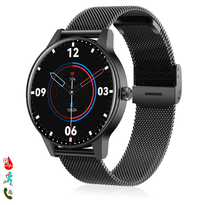 Smartwatch QS80 con chiamate BT, notifiche push. Monitor sportivo e della salute. Cinturino in metallo.