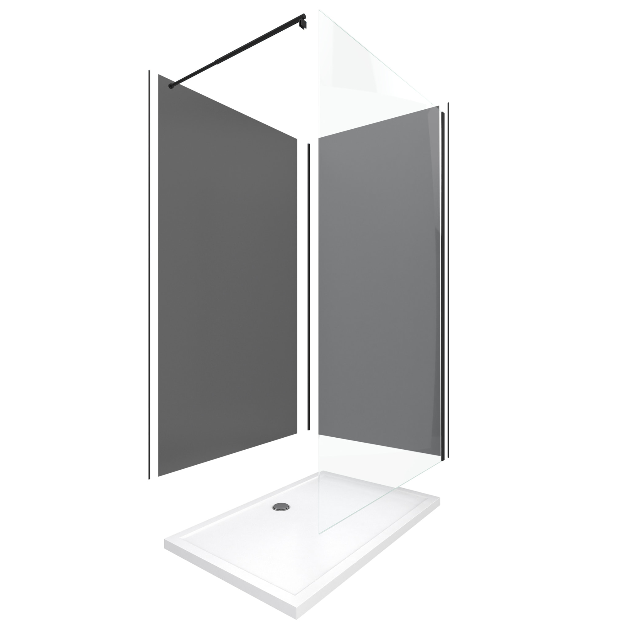 Pack Douche a l'Italienne 90x120 - Kit Panneaux Muraux Gris/Noir + Receveur + Paroi Transparente