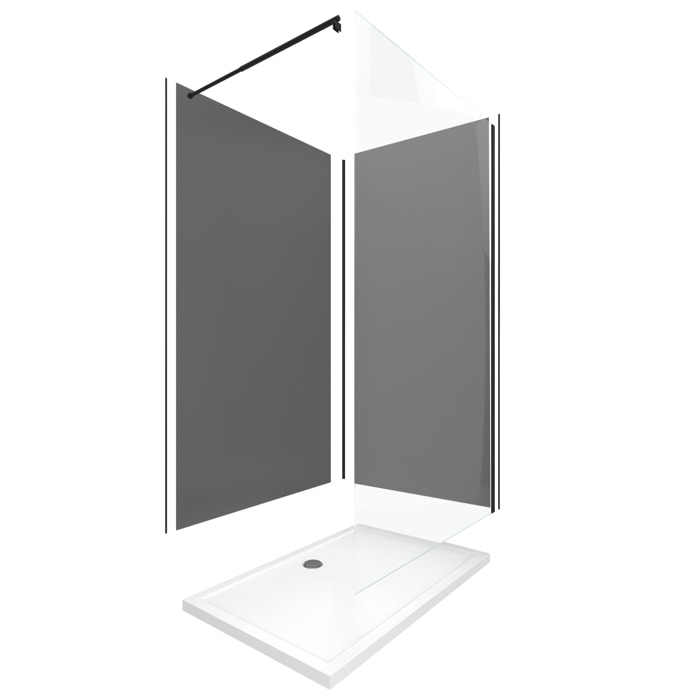 Pack Douche a l'Italienne 90x120 - Kit Panneaux Muraux Gris/Noir + Receveur + Paroi Transparente