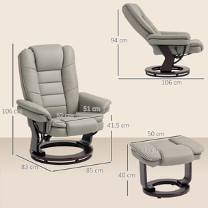 Fauteuil de relaxation inclinable pivotant avec repose-pied PU grège
