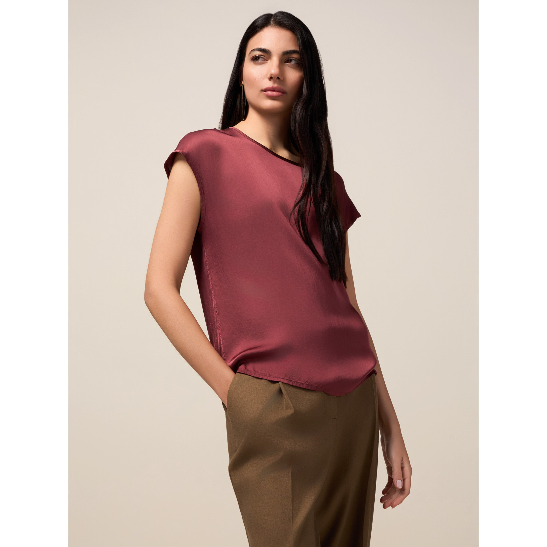 Oltre - Blusa de satén de viscosa - Burgundy