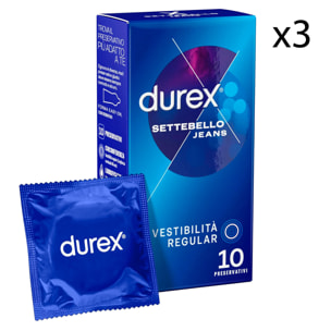 3x Preservativi Durex Settebello Jeans con Forma Easy-On - 3 Confezioni da 10 Profilattici