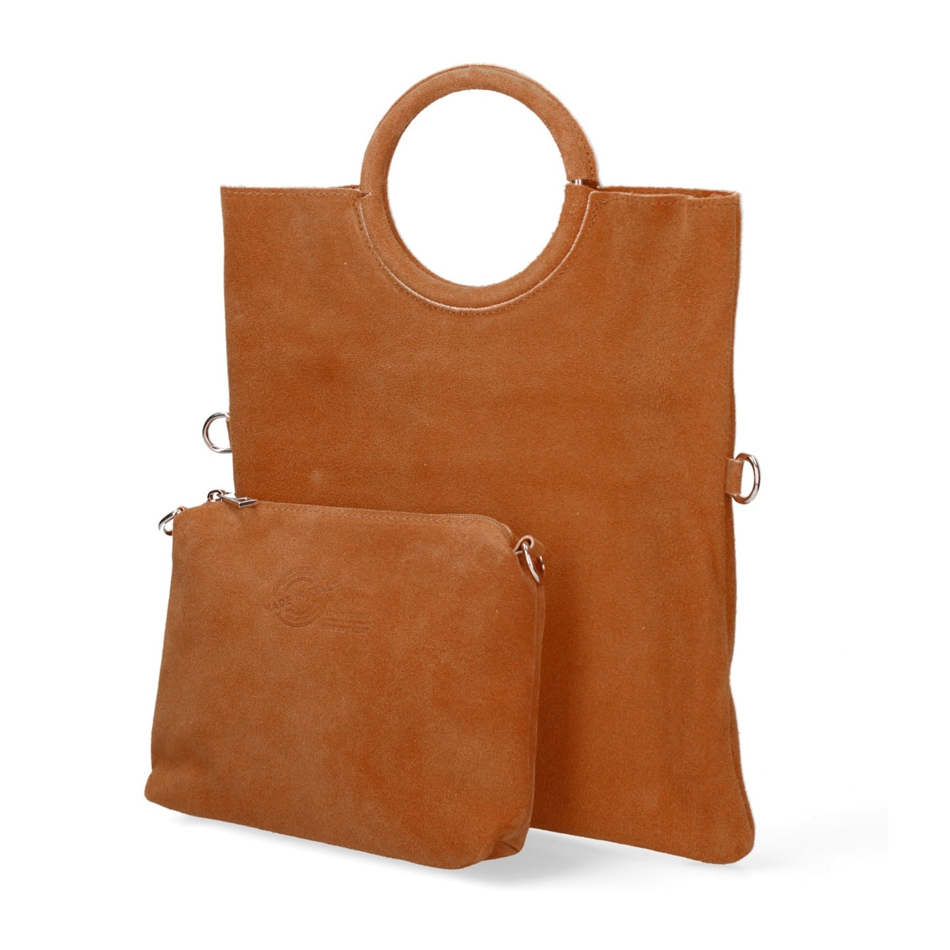 Borsa a mano da donna Made in Italy - Modello Zelia - Pelle scamosciata - 29.0 x 30.0 x 1.0 cm