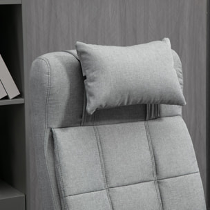 Silla de Oficina Reclinable Silla de Escritorio Giratoria Tapizado de Tela con Altura Ajustable Reposapiés Reposacabezas y Reposabrazos Carga 120 kg para Estudio 66x76x116-124 cm Gris