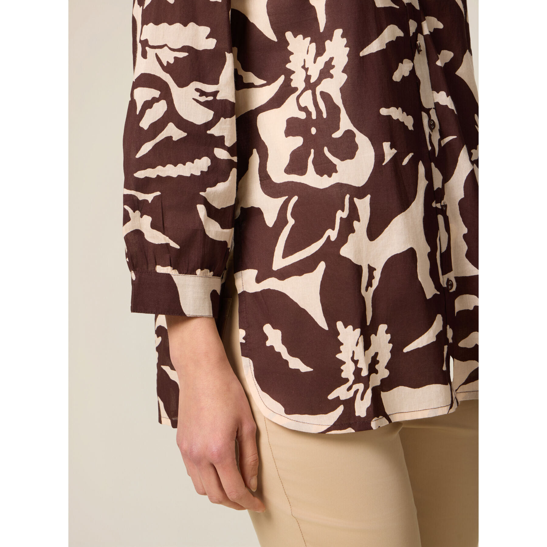 Oltre - Blusa holgada de algodón estampado - Marrón
