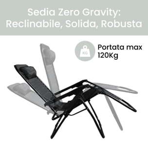INTRECCI Sedia Zero Gravity Pieghevole Reclinabile da Giardino Terrazzo con Cuscino, Sedia Sdraio in Acciaio per Esterno Decorativa Balcone Grigio